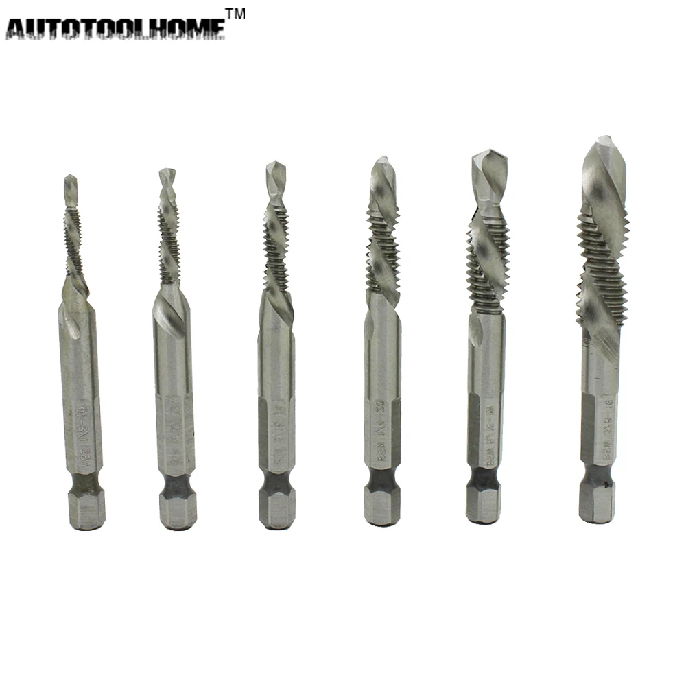 

6Pcs 1/8 5/32 3/16 1/4 5/16 3/8'' High Speed Steel Hex Shank Machine Tap Drill Bits Set Machinist Tools Metal Tap Drill Bits