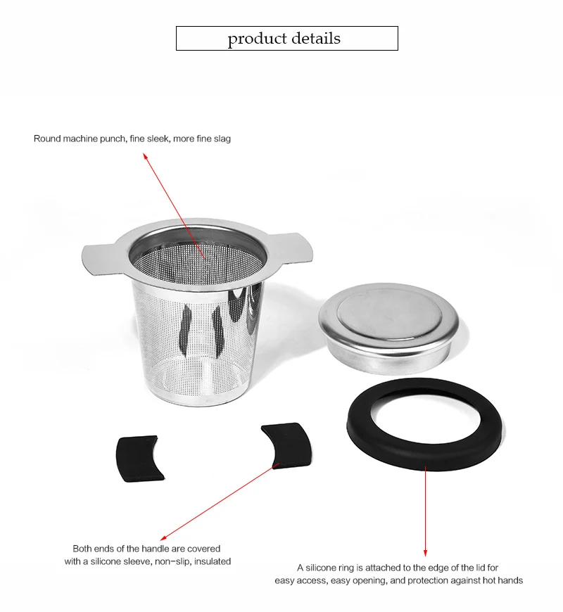 FHEAL ситечко для заваривания чая из нержавеющей стали+ съемные ручки из шелка с тонкой сеткой, ситечко для рассыпчатого чая, чайная посуда, чайные инструменты