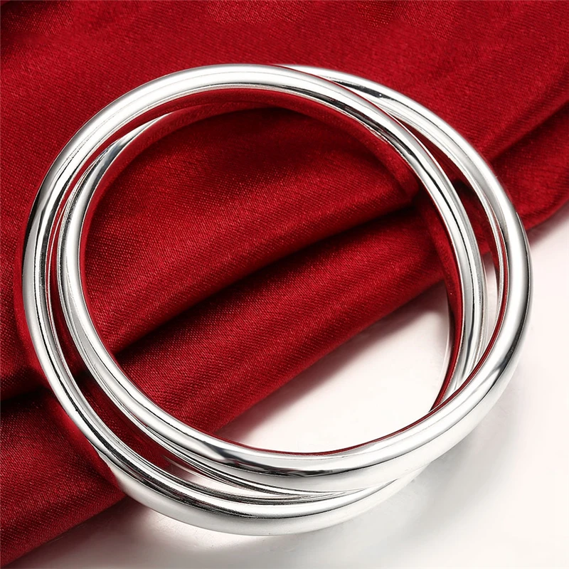 925 Серебристый Браслет Модные женские ювелирные изделия двойное большое кольцо браслет ювелирные изделия подарок