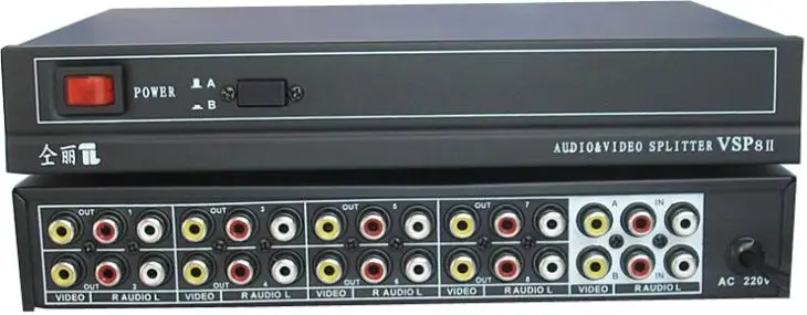 

2 in 8 out AV SWITCH RCA Video Audio Splitter Selector 2-in-8-out Sharing Manual Switcher box