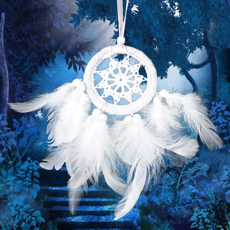 New White Feather Beads Dream Catcher Wall Hanging Car Room Decor Ornament