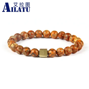 

Ailatu Religious 10pcs/lot Dzi Eye Stone Bracelet Unisex Handmade Yoga Meditation Ethnic Logo Bracelet Unique Jewelry