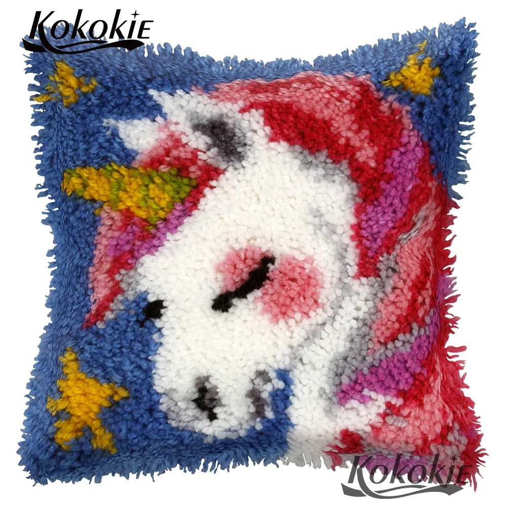 

Crocheting Rug canvas latch hook cartoon cushion unicorn diy Embroidery cross-stitch Needlework Pillowcase