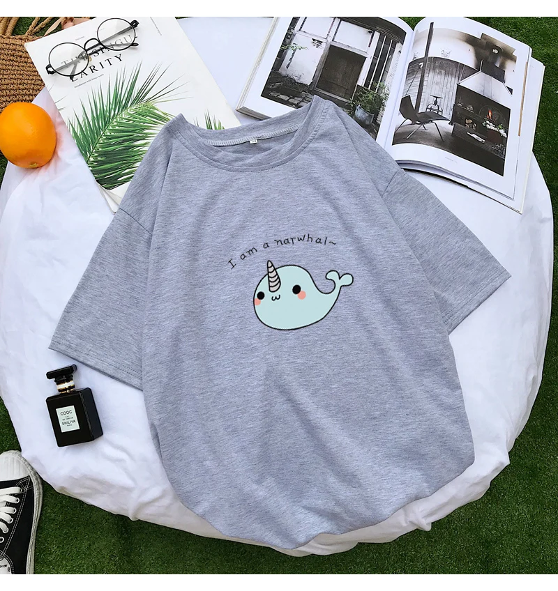 Summer Kawaii T Shirts Women Short Sleeve Lovely Whale Cartoon Print Casual Loose Streetwear Harajuku Tumblr Tops Korean Clothes (9)