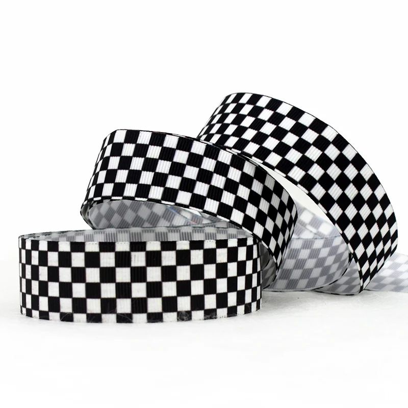 

IuBuFiGo 10 yard 1" 25mm Black White Lattice Printed Grosgrain ribbon gift ribbon bows DIY headband tape 1753