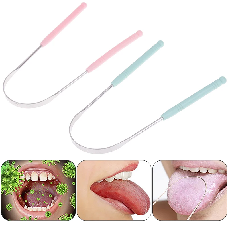 1PC Stainless Steel Tongue Cleaner Scraper With Handle Oral Care Bad Breath Sweeper Oral Health Tool