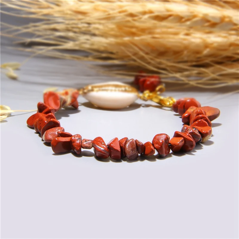 Cowrie Shell Bracelet Natural Stone Chips Crystal Seashell Hand Chain Bracelet for Women Femme Beach Jewelry Bohemian