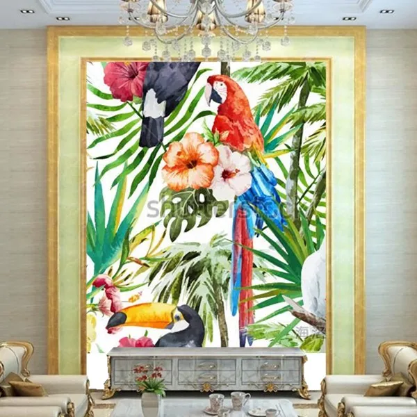 Пользовательские 3d фрески джунгли toucans Акварельная живопись papel де parede бар отеля