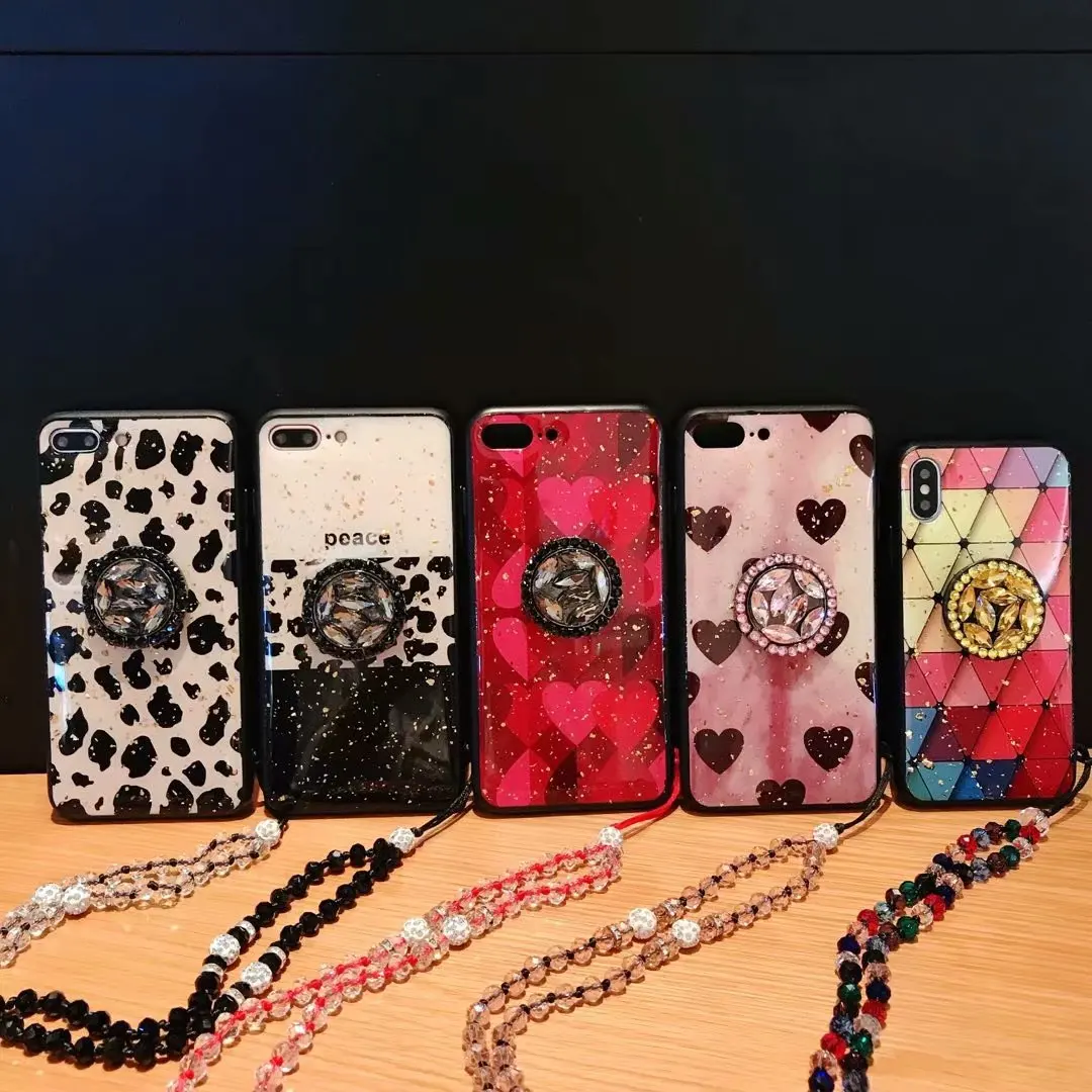

Gold Foil Bling Leopard Print Phone Case Full Drill Bracket For Xiaomi A1 A2 5X 6X 8 lite 9 SE Dropping glue Glitter Back Case