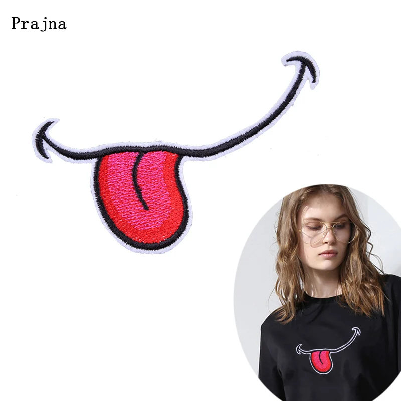 

Prajna Tongue Patch for Clothing Embroidery Iron-on Patches to Cloth 3D DIY Stickers Cartoon Cute Applique Badge Accessory F