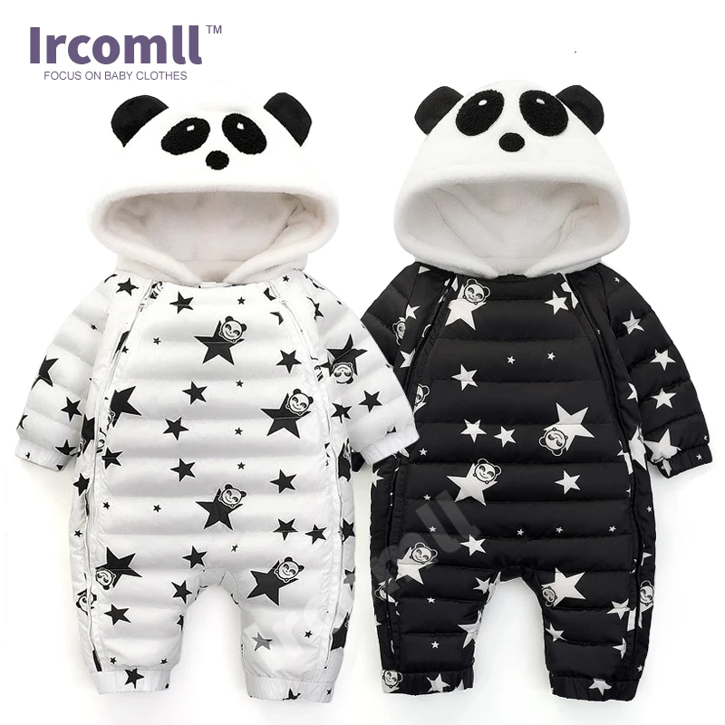 Ircomll Новый Зимний Детский комбинезон с капюшоном в виде панды и звезд для