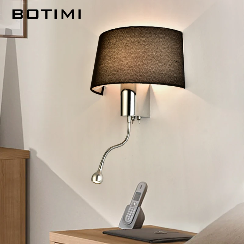 Conduziu a Luz da Parede com Tecido Abajur para o Quarto de Cabeceira Botimi Moderno Applique Murale Luminária Led Arandela Luz Quente