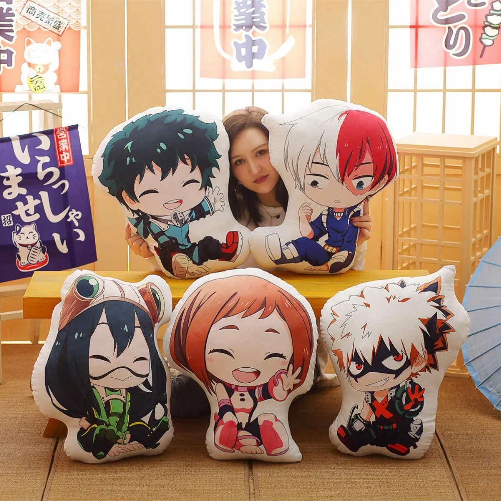 1 pièce 40/55cm joli Anime Bakugou Katsuki Todoroki Shoto Midoriya Izuku traversin en peluche Boku pas de héros académique oreiller dessin animé jouets