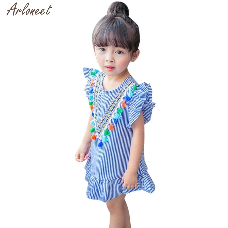 

2019 baby dresses girl Toddler Kids Baby Girls Clothes Stripe Tassel Ruffles Party Princess Wed Dresses 27