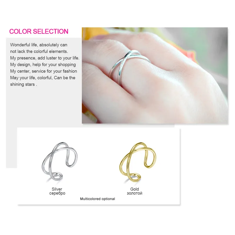 CC 925 чистого серебра кольца для женщин простой дизайн открытый 2 слоя Крест кольцо Модные ювелирные изделия праздничные аксессуары на подарок CC4000