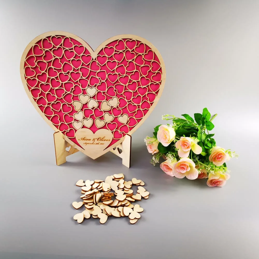 Personalised luxury cherrywood red heart drop box wedding guest book gift 