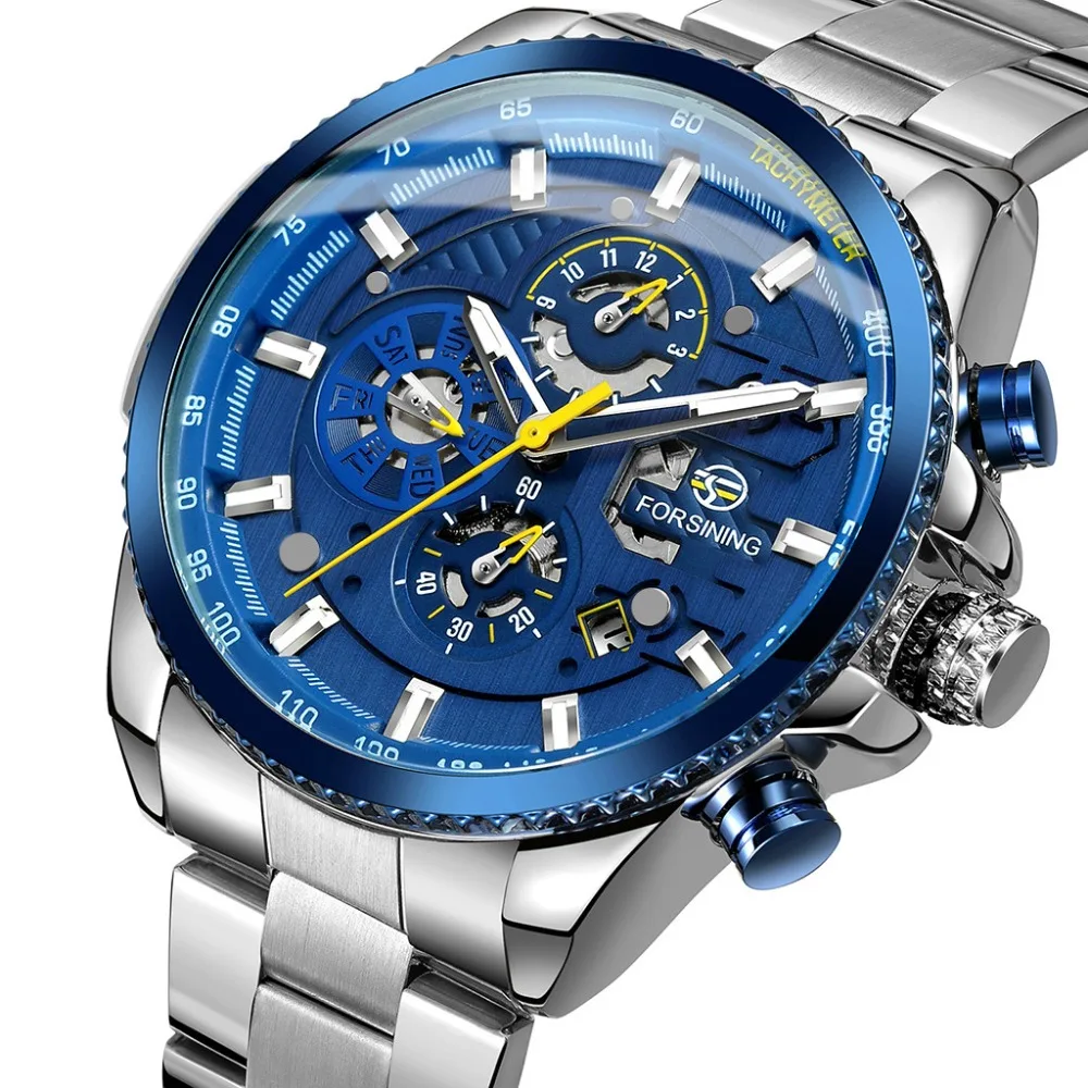 

Luxury high quality business watch Dashboard Three Eyes Six Needle Automatic Mechanical Men's Steel Belt Watches reloj hombre H4