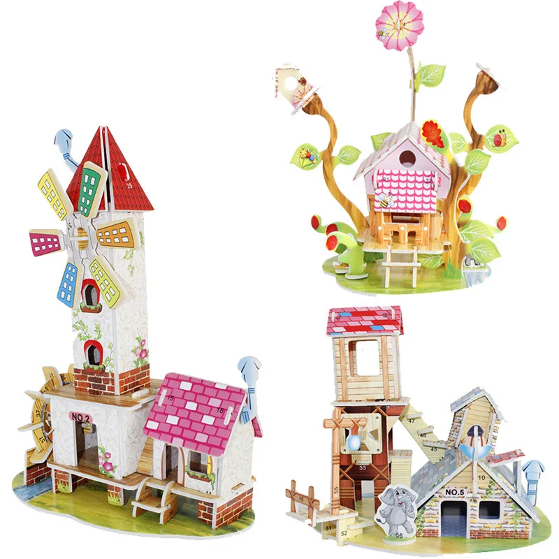 

DIY 3D Puzzle Paper Toys Architectural House Pink Castle Model Children Manual Assembled Learning Educational Games Toys For Kid
