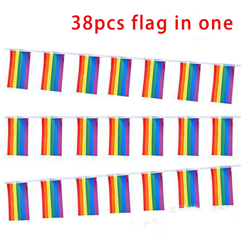 

38pcs lgbt flag all in one string 4*21cm gay flag les wedding party rainbow pins
