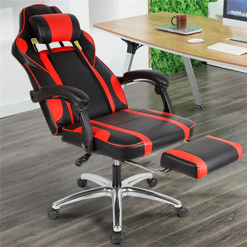 

Artificial Leather Game Chair Office Chairs With Pillow Foot Pad Seat Back Adjustable Lifting Tilt Swivel Chair HWC