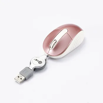 

Mini USB Portable Mouse Mice with Retractable Cable , E-Element Wired Travel Mouse, Pink White