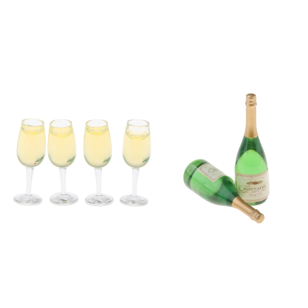 6 Pieces Wine Bottles & Goblets for 1/12 Scale Dollhouse Kitchen Dining Room Miniatures Accessories
