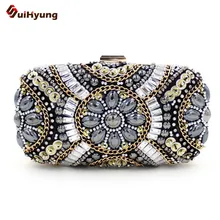 New Luxury Women Party Day Clutches Evening Bag Fashion Glitter Crystal Beads Chain Hard Box Clutch Bag Lady Handbag Mini Purse