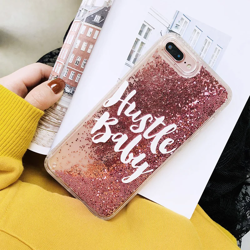 Бриллиантовый Роскошный милый hustle baby Bead Bling Glitter Star Dynamic Liquid Quicksand чехол для телефона для iPhone 6 6S 7 8 Plus чехол s