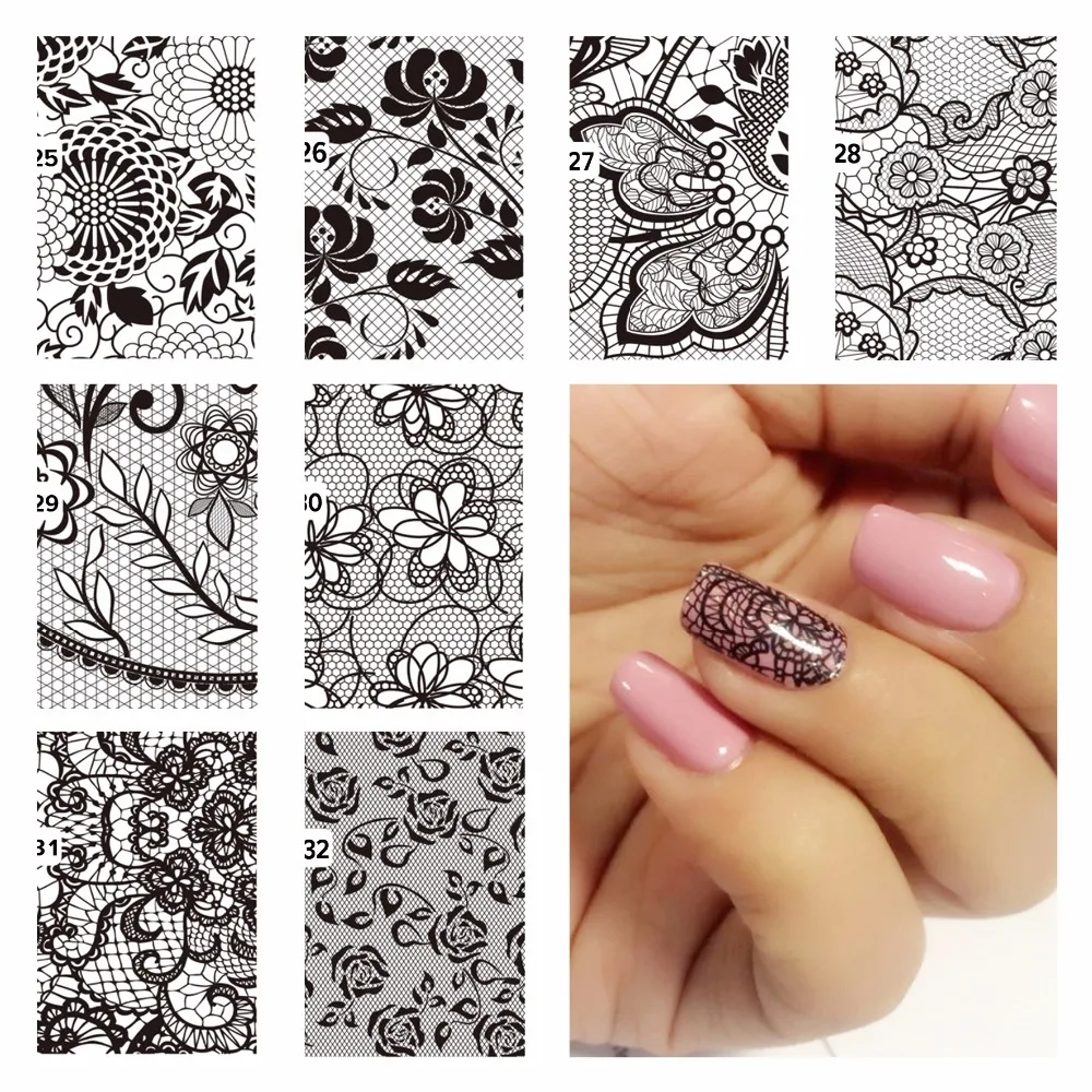 FWC DIY font b Nail b font Water Decals Lace Flower Designs Transfer Stickers font b