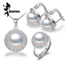 MINTHA, натуральный пресноводный жемчуг, ювелирные наборы для женщин, модные трендовые 925 пробы, серебряное ожерелье, подвеска, серьги, кольцо, Новинка