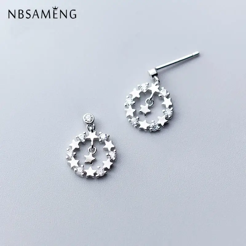 

100% Authentic 925 Sterling Silver crystal Round temperament stars Earring Earrings For Women Girl Jewelry Gift Prevent Allergy
