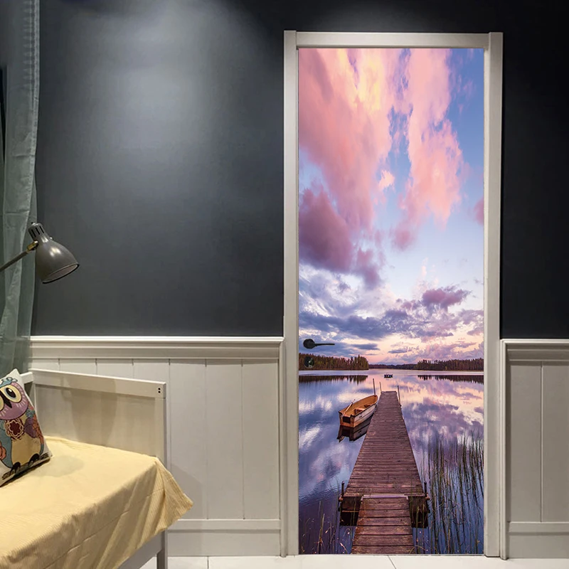 

2 Panels Wooden Bridge On Ocean Wall Art Picture Mural Wall Stickers Door Sticker Wallpaper Decals Home Decoration