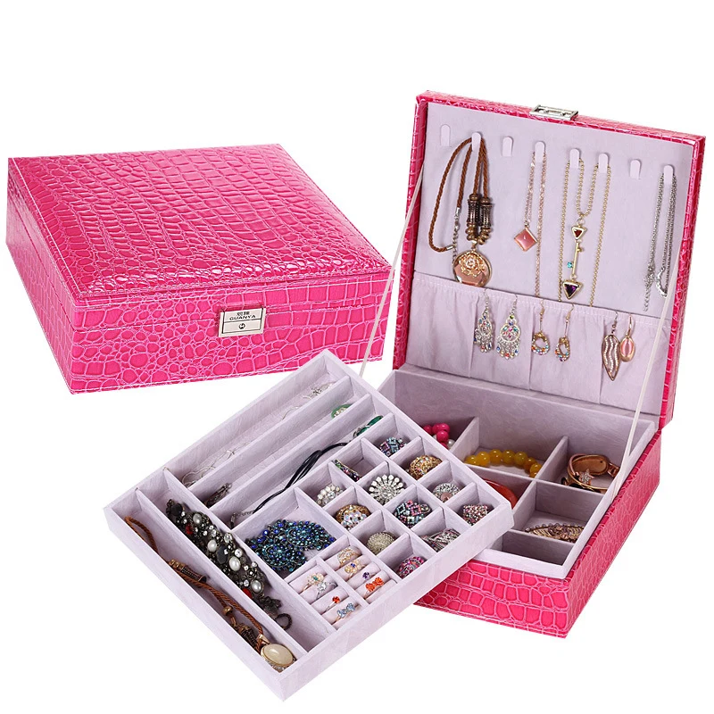 

Guanya Jewelry Organizer Women Claret Crocodile Sector Automatic Gift Jewelry Box Display Organizer Carrying Case Boxes