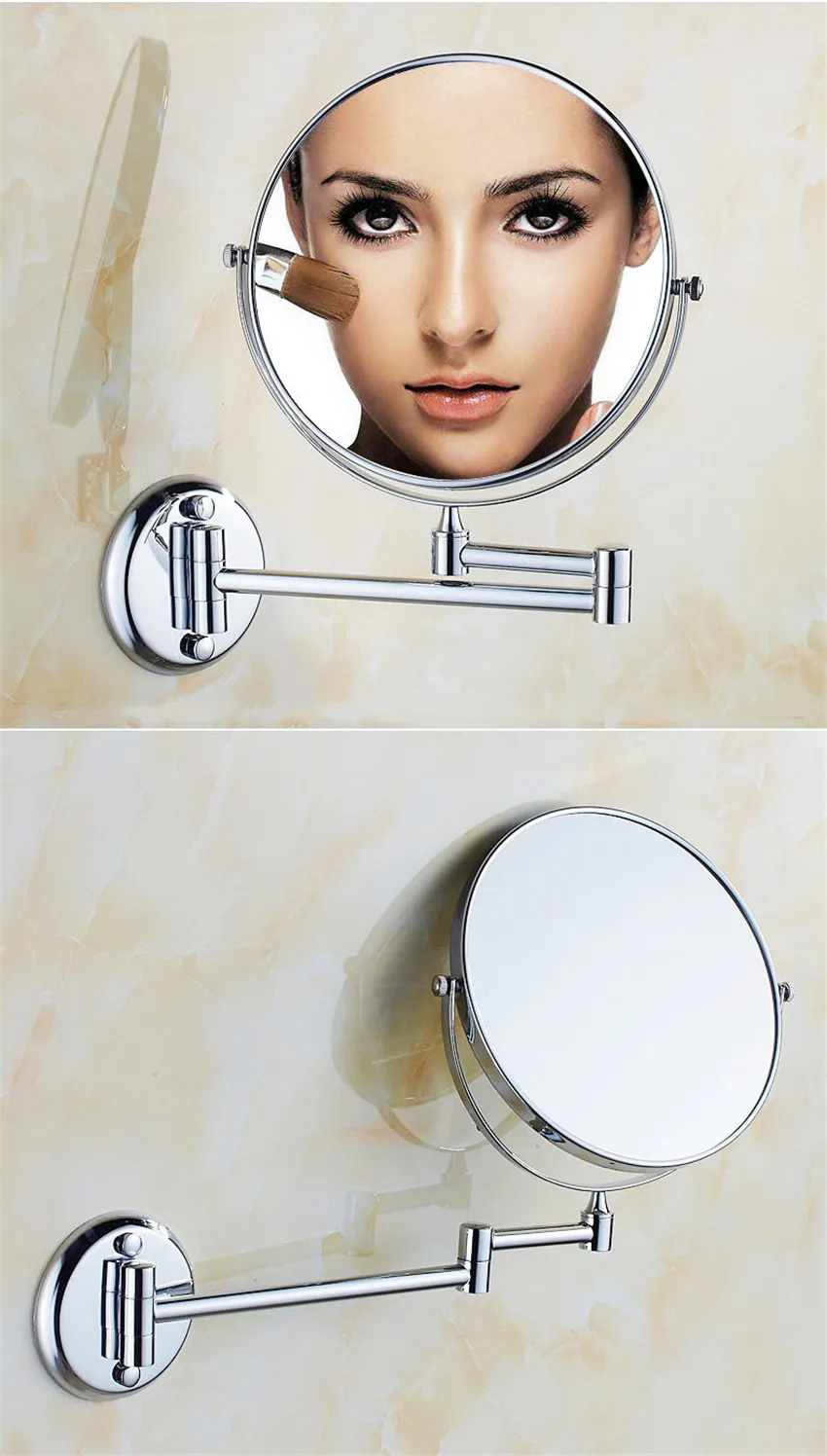8 дюймов Настенное подвесное зеркало складное двухстороннее декоративное зеркало для ванной HD вращающееся круглое бритье макияж 3X увеличительное стекло