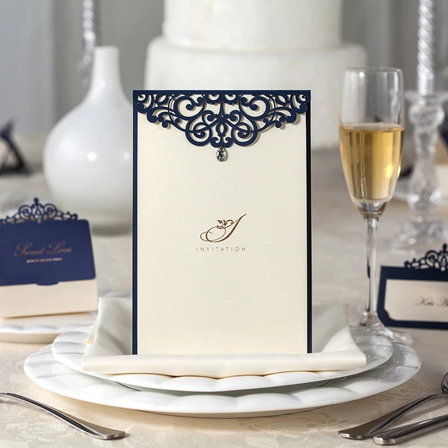 Laser Cut Deep Blue Color Wedding Invitation Card Table Menu In Laser Cut Deep Blue Color Wedding Invitation Card Table Menu