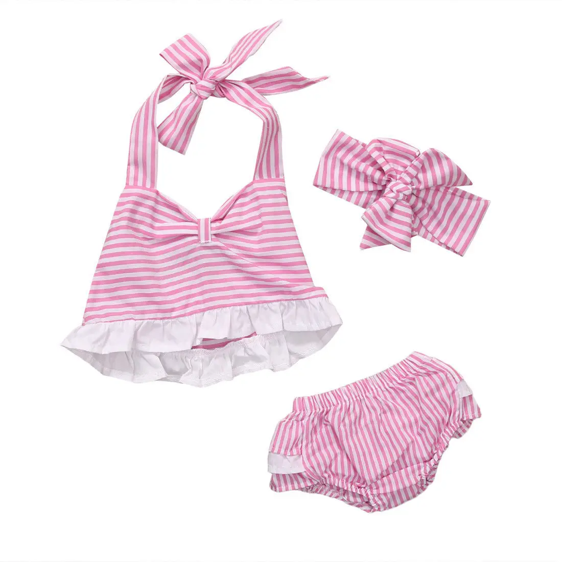 Tops Striped Cute Bottoms Sleeveless Headband 3pcs Set Infant Baby