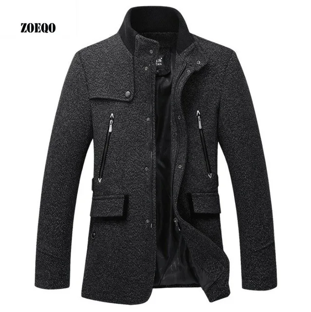 ZOEQO шерстяная куртка для мужчин повседневное пальто Slim Fit Куртки модная верхняя одежда человек демисезонный пальто бушлат