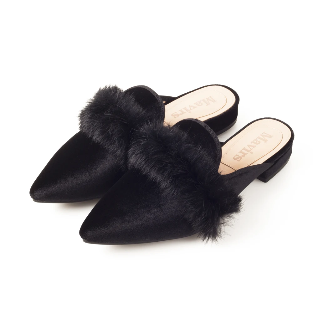 faux leather fur backless mules