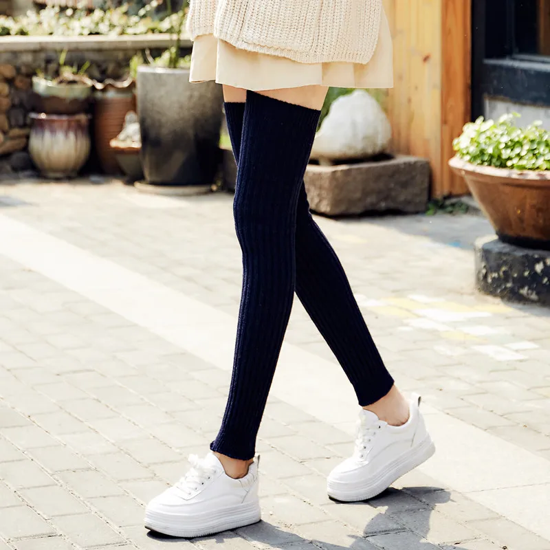 

Japanese Autumn And Winter Female Socks Lengthened Thickened Over Knee Wool Heating Knee Protector High Boot Sleeves Solid Color