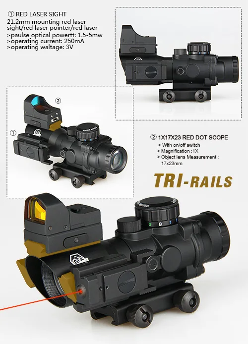 

Canis Latrans Tactical riflescope Optical sight 4x32 rifle scope with mini red dot and red laser sight GZ1-0290