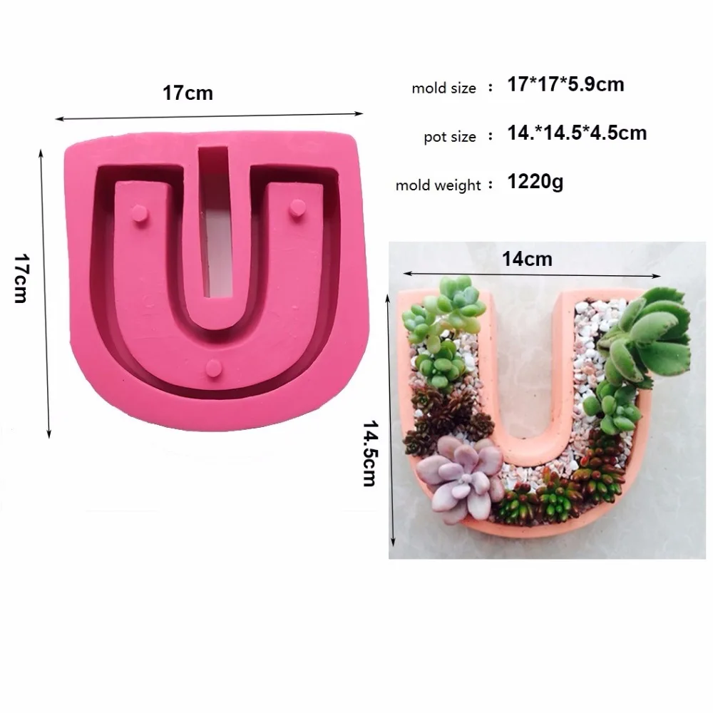 U Shape Cactus Plants Concrete Silicone Mold for Succulent Plant DIY flower Pot making Cement silica mould