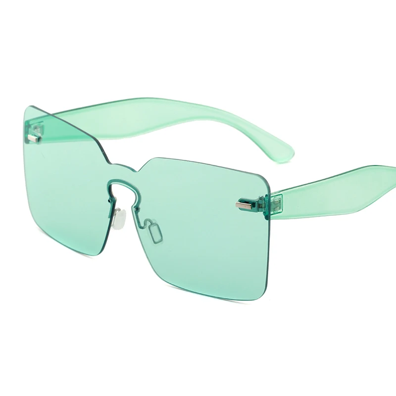Большие квадратные женские солнцезащитные очки, желтые, оранжевые, белые, зеленые, синие, большие, без оправы, бескаркасные очки, трендовый продукт - Цвет линз: green