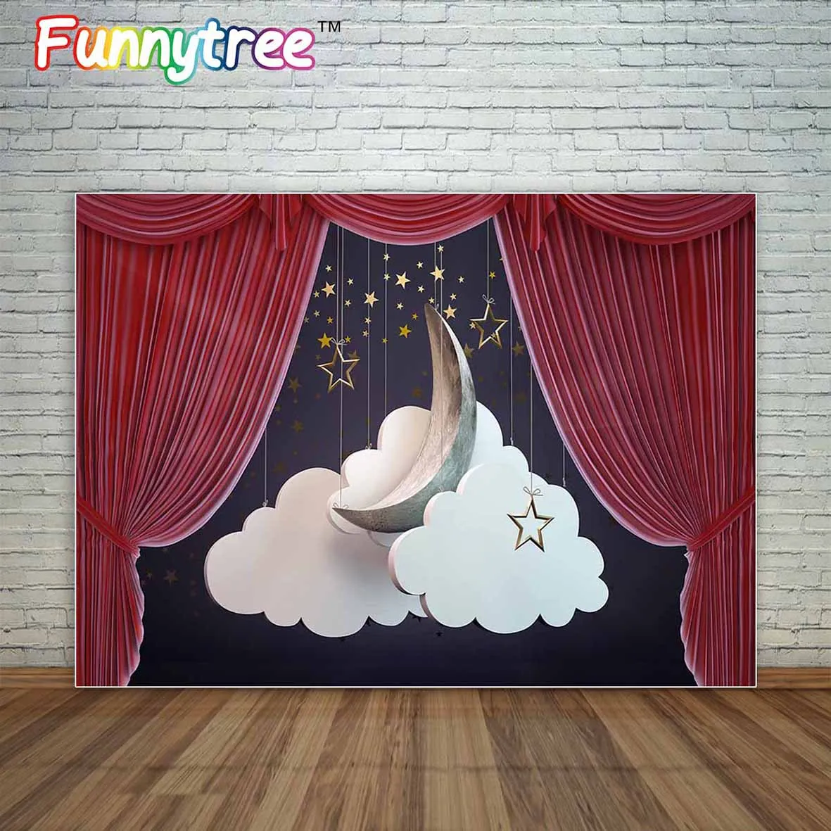 Сценический набор Allenjoy с Луной и облаками за открытым кинотеатром красная