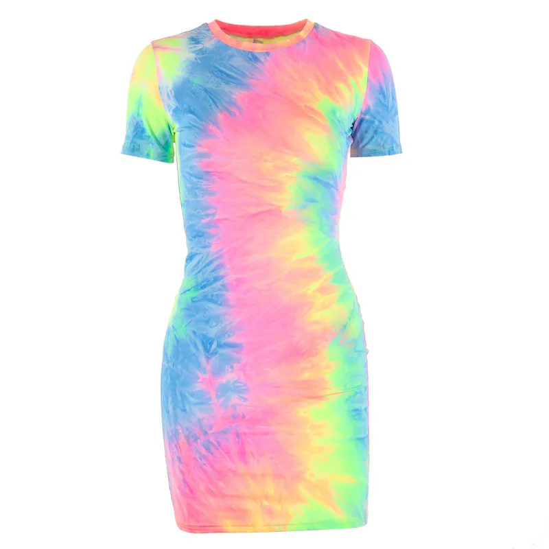 Соблазнительное платье футболка Rainbow Neon Tye Dye женская летняя одежда 2019 модные