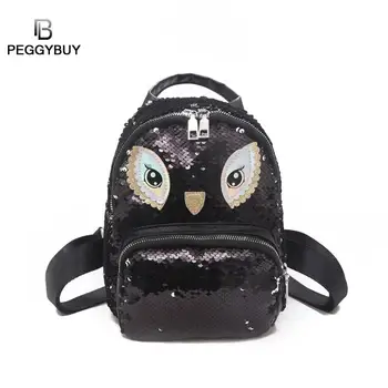 

Cute Eyes Print Small Backpacks Preppy Women Sequins Female Sequins Bling Backpacks School Bags PU Leather Small Knapsack