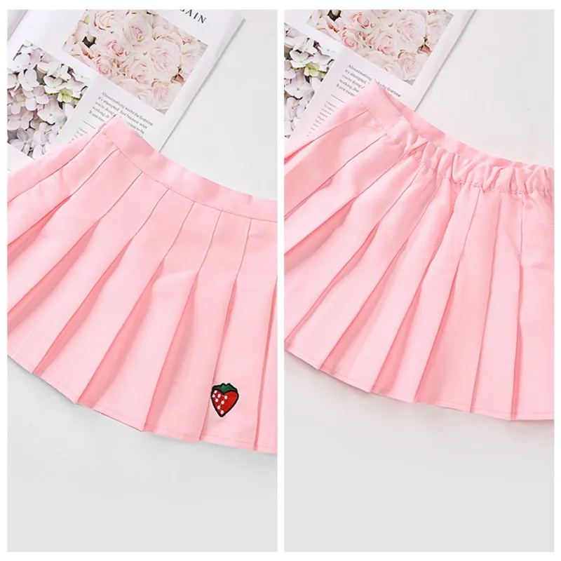 Летняя Милая юбка одежда для маленьких девочек модная плиссированная юбка с рисунком клубники сарафан для малышей Новинка
