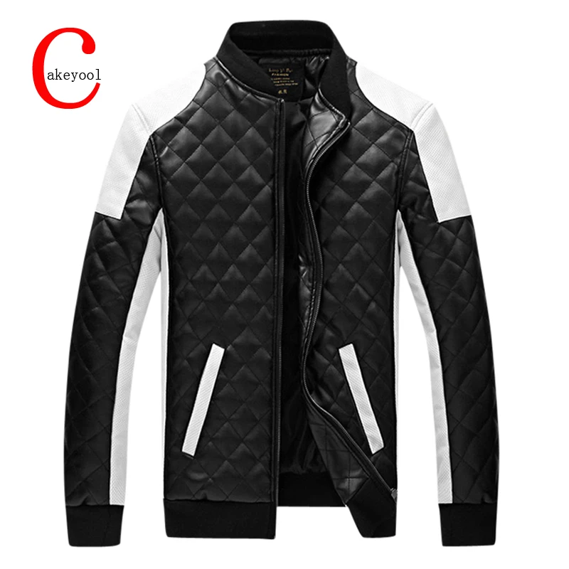 2016 Winter New Design Men's Jacket PU Leather Black&White Patchwork