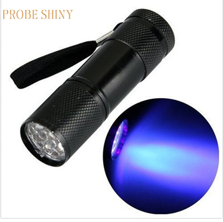 

PROBE SHINY Mini Aluminum UV ULTRA VIOLET 9 LED FLASHLIGHT BLACKLIGHT Torch Light Lamp L70216 lanterna drop ship