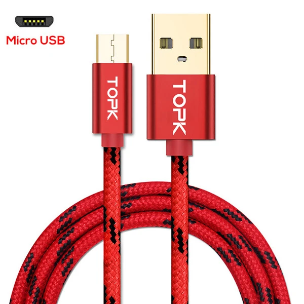 TOPK 1 м 2 м Micro USB кабель 2.4A кабель передачи данных для быстрой зарядки для Xiaomi Redmi Note 5 samsung нейлон Android телефон зарядное устройство кабель - Цвет: Red