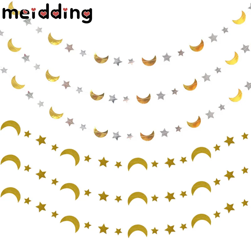 

1set EID MUBARAK Gold Moon Star Garland Banner Ramadan Decoration Backdrop Hanging Muslim EID Party Decorations Supplies
